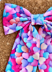 Hearts Long Tails Fabric Bow