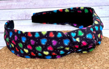 Load image into Gallery viewer, Neon Hearts on Black Hard Knot Headband
