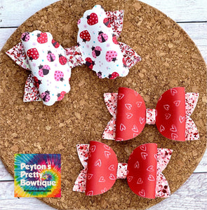 Red Hearts Glitter Layered Leatherette Piggies Bow