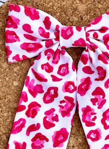 Pink Cheetah Print Long Tails Fabric Bow