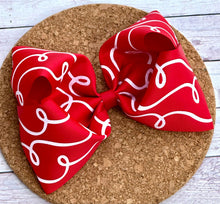 Load image into Gallery viewer, Red Glitter Doodles JUMBO bow
