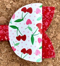 Load image into Gallery viewer, Cherry Hearts Glitter Leatherette Bow
