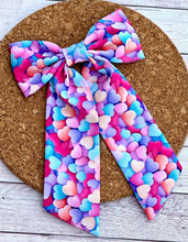 Load image into Gallery viewer, Hearts Long Tails Fabric Bow
