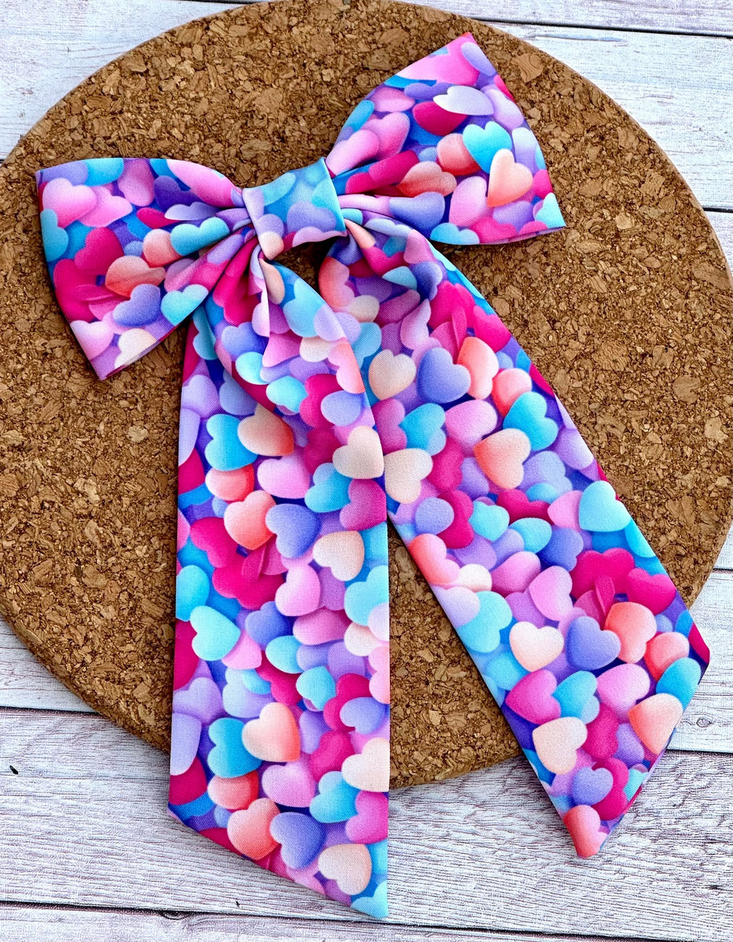 Hearts Long Tails Fabric Bow