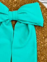 Load image into Gallery viewer, Turquoise Swim Long Tails Fabric Bow
