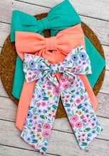 Load image into Gallery viewer, Coral Swim Long Tails Fabric Bow

