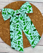 Load image into Gallery viewer, Green Wickedd Long Tails Fabric Bow
