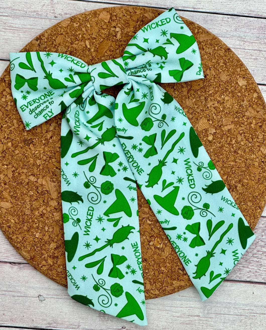 Green Wickedd Long Tails Fabric Bow