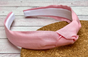 Pastel Pink Linen Hard Knot Headband