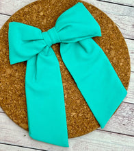 Load image into Gallery viewer, Turquoise Swim Long Tails Fabric Bow
