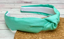 Load image into Gallery viewer, Pastel Turquoise Linen Hard Knot Headband
