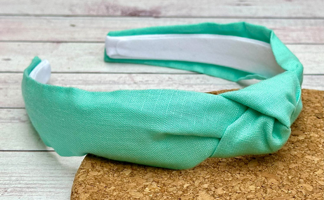 Pastel Turquoise Linen Hard Knot Headband