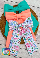 Load image into Gallery viewer, Flower Garden Long Tails Fabric Bow
