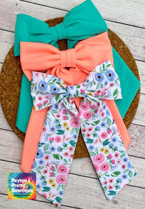 Flower Garden Long Tails Fabric Bow