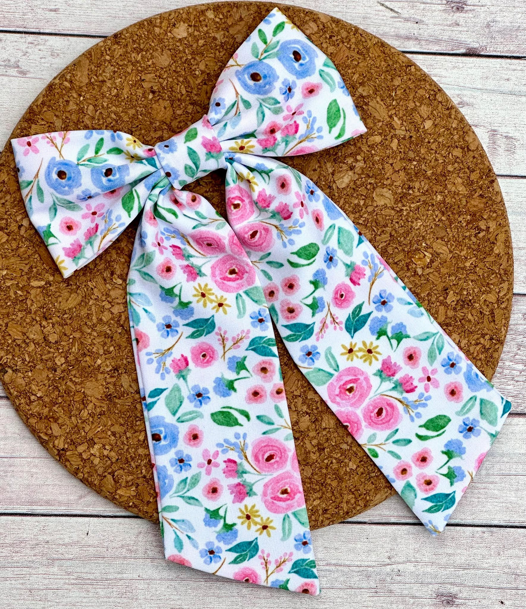 Flower Garden Long Tails Fabric Bow