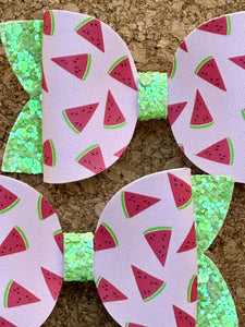Watermelon Glitter Layered Leatherette Piggies Bow