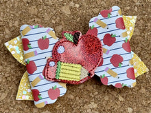 Load image into Gallery viewer, Apples and Pencils Feltie Glitter Layered Leatherette Bow
