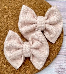 Blush Cable Knit Sweater Piggies Fabric Bows