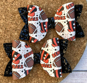 Bengals Glitter Layered Leatherette Piggies Bow