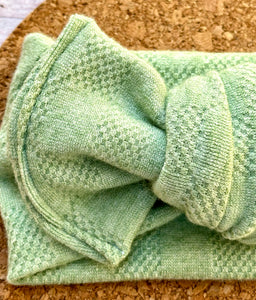 Green Checkered Sweater Knit Infant Knotted Bow Headwrap