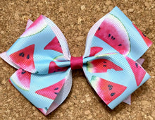 Load image into Gallery viewer, Watermelon On Blue Pattern Bow
