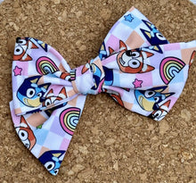Load image into Gallery viewer, Dog Sisters Rainbow Checkered Short Tails Fabric Bow
