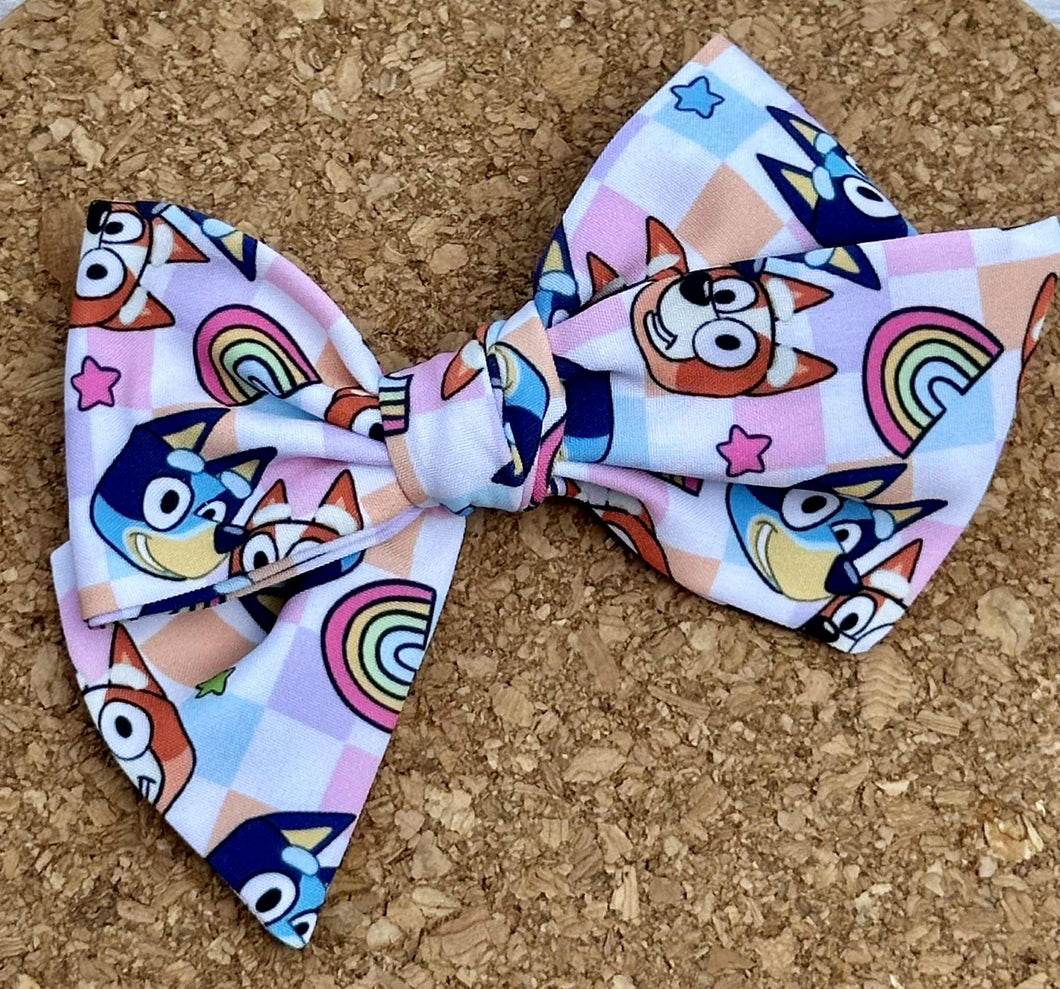 Dog Sisters Rainbow Checkered Short Tails Fabric Bow