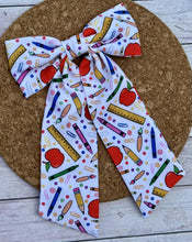 Load image into Gallery viewer, Back To School Long Tails Fabric Bow
