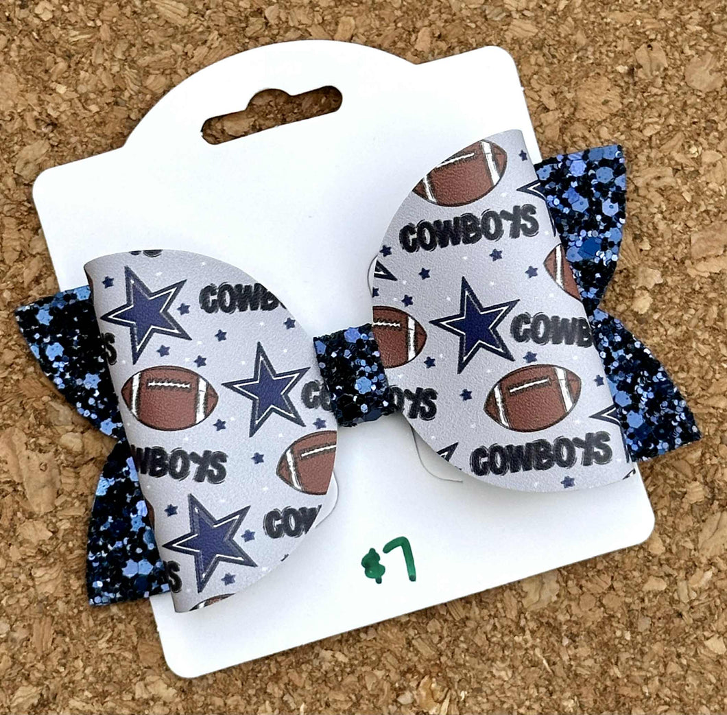 Cowboys Glitter Leatherette Bow