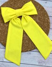 Load image into Gallery viewer, Yellow Swim Long Tails Fabric Bow
