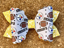 Load image into Gallery viewer, Steelers Glitter Leatherette Bow
