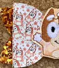 Load image into Gallery viewer, Orange Dog Feltie Glitter Layered Leatherette Bow
