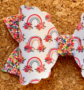 Floral Rainbows Glitter Leatherette Bow