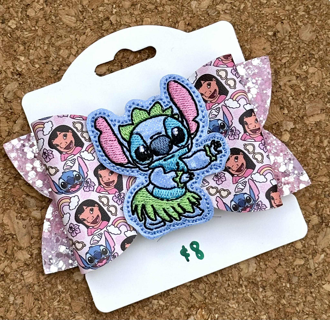 Stitch Feltie Glitter Layered Leatherette Bow