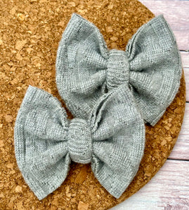 Light Grey Cable Knit Sweater Piggies Fabric Bows