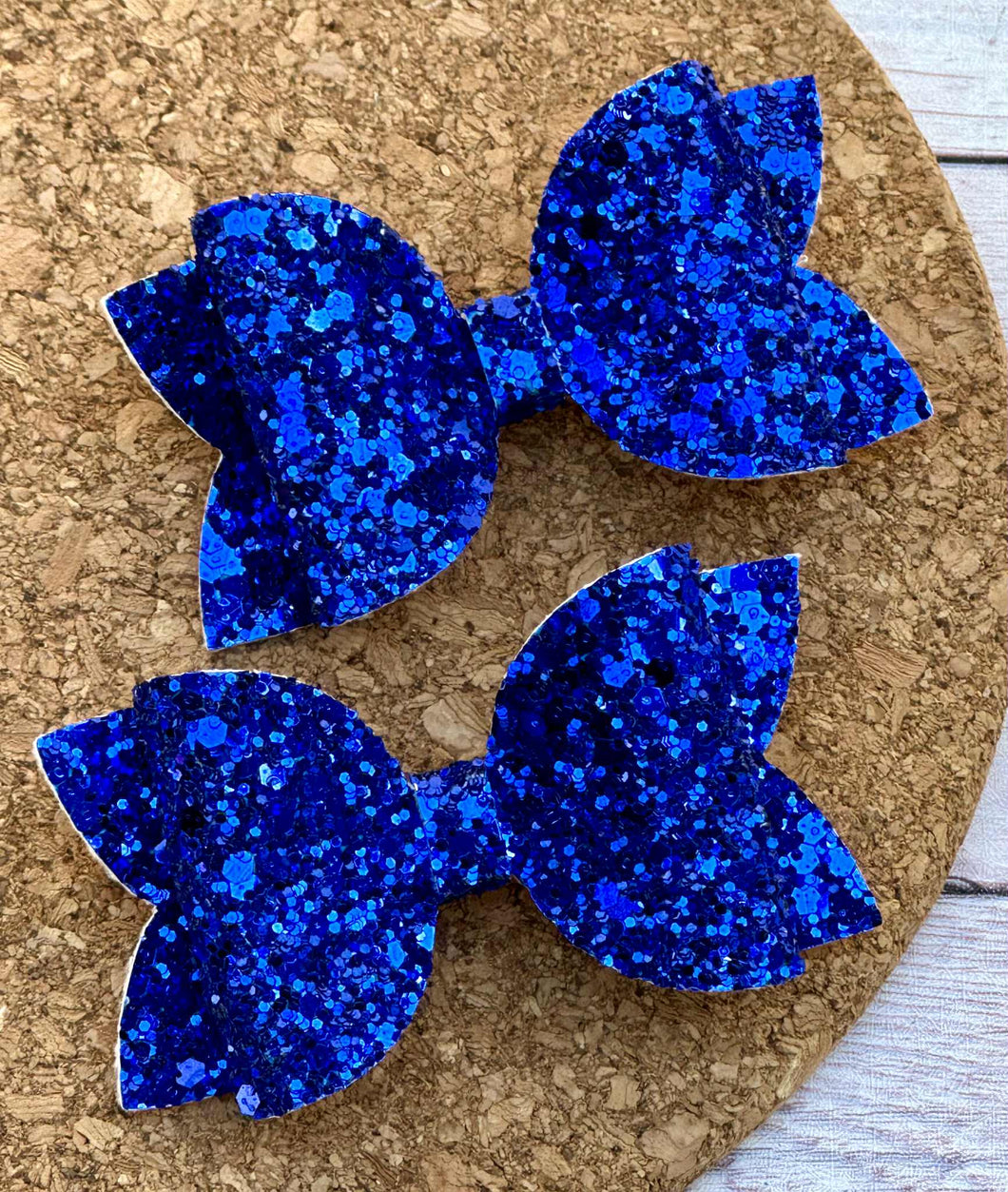 Royal Blue Glitter Layered Leatherette Piggies Bow