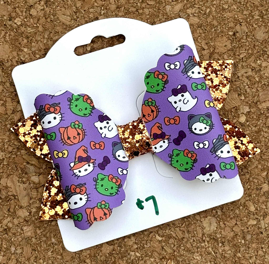 HK Halloween Purple Glitter Leatherette Bow