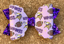 Load image into Gallery viewer, Vikings Glitter Leatherette Bow
