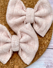 Load image into Gallery viewer, Blush Cable Knit Sweater Piggies Fabric Bows
