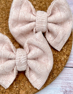 Blush Cable Knit Sweater Piggies Fabric Bows