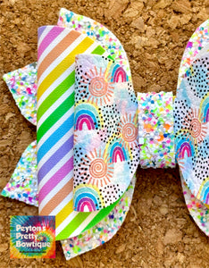 Bright Rainbows Glitter Leatherette NEW Bow Style