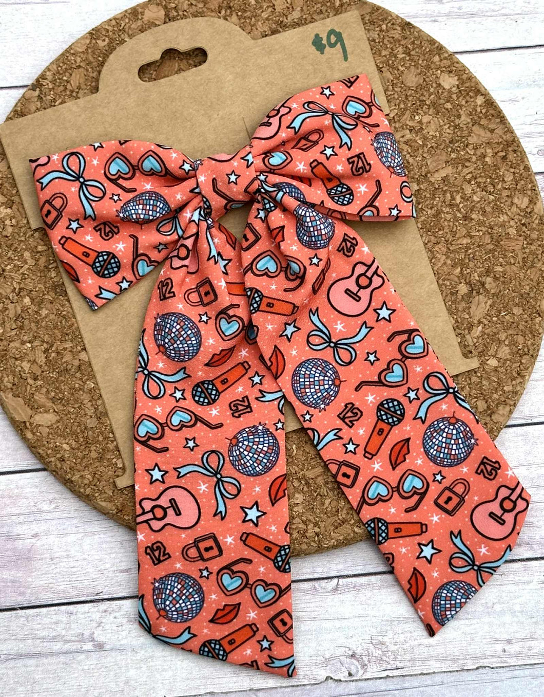 SHOW GIRL Orange Long Tails Fabric Bow