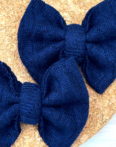 Navy Cable Knit Sweater Piggies Fabric Bows