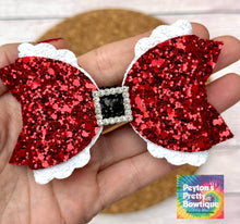 Load image into Gallery viewer, Santa Belt Rhinestone Glitter Layered Coco Leatherette Bow
