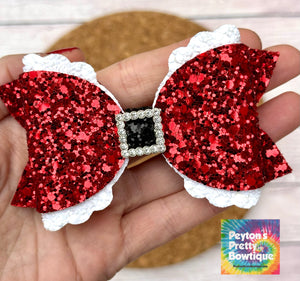 Santa Belt Rhinestone Glitter Layered Coco Leatherette Bow