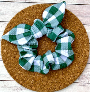 Green Plaid Bow Scrunchie