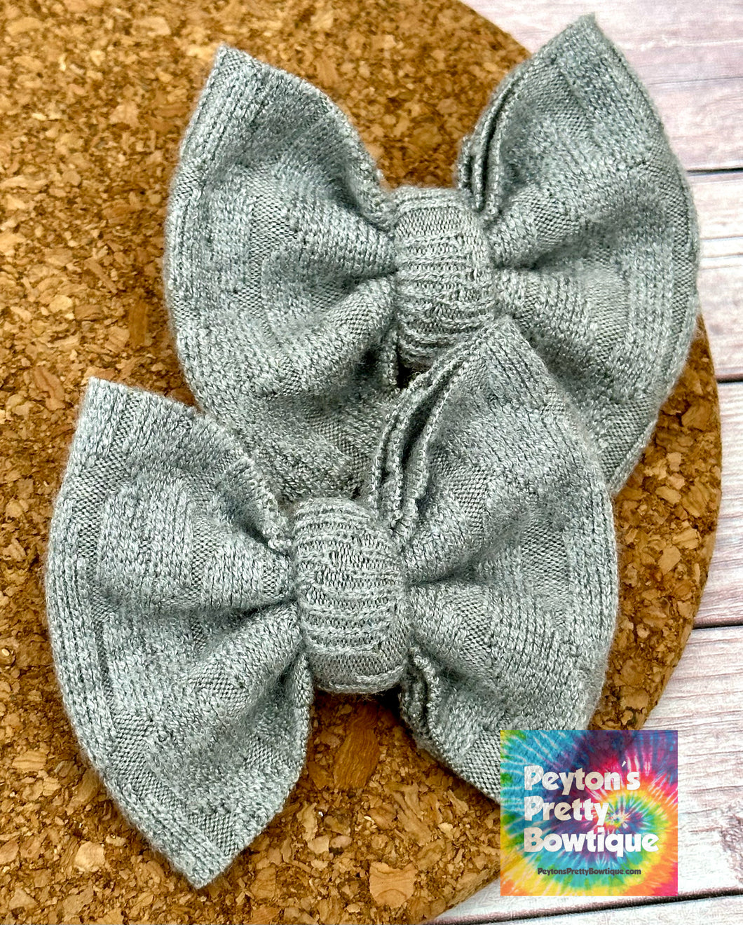 Light Grey Cable Knit Sweater Piggies Fabric Bows