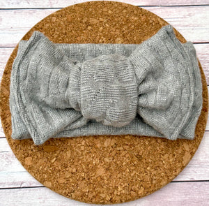 Light Grey Cable Knit Sweater Baby Knotted Bow Headwrap