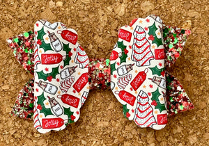 Jolly Christmas Scallop Glitter Layered Leatherette Bow