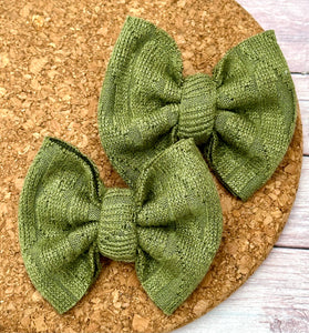 Olive Green Cable Knit Sweater Piggies Fabric Bows